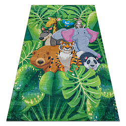 RUGSX Tapis lavable BAMBINO 2651 Animaux, Jungle pour les enfants antidérapant - vert marron 120x170 cm