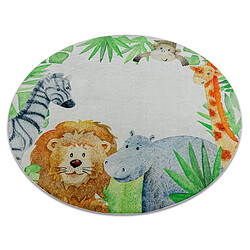 RUGSX Tapis lavable BAMBINO 54090 cercle Animaux, Afrique pour les enfants antidérapant - blanc vert cercle 160 cm