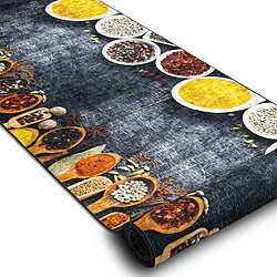 RUGSX TAPIS DE COULOIR antidérapant LOTUS KITCHEN 40580 Vaisselle, pour la cuisine gris jaune lavable 120cm 120x150 cm