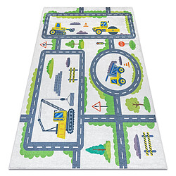 RUGSX Tapis lavable BAMBINO 2338 Excavatrice, rues pour les enfants antidérapant - blanc vert 120x170 cm