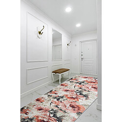 Avis RUGSX TAPIS DE COULOIR antidérapant LOTUS BOUQUET 52900 Fleurs beige rose lavable 60cm 60x570 cm