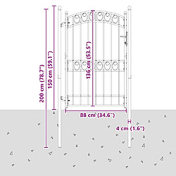 vidaXL Porte de Clôture EMMEN 200 x 100 cm Acier peint par poudre Gris pas cher