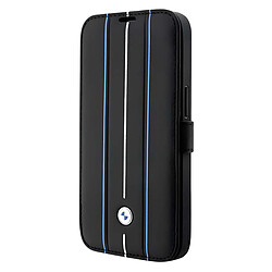 BMW Étui Booktype pour iPhone 14 Pro Antichoc en Cuir Stamp Blue Lines Noir