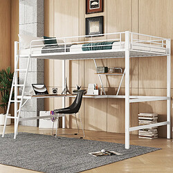 OKWISH Lit mezzanine 90x200 cm Lit bureau intégré - Blanc