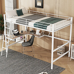 OKWISH Lit mezzanine 90x200 cm Lit bureau intégré - Blanc