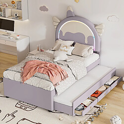 OKWISH Lit gigogne 90x200 cm Lit avec tiroirs - Violet