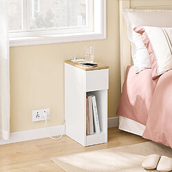 SoBuy Table de Chevet Étroite Blanche avec Chargeur, Prise Standard, USB et Type-C