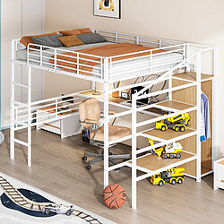 OKWISH Lit mezzanine 140x200 cm - Lit ados rangement - Blanc