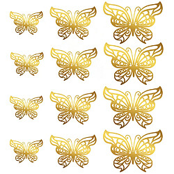 Lot de 12 autocollants muraux papillons creux 3D, décorations de gâteaux, décorations de mariage, salon, décoration d'intérieur~1189 