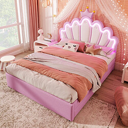 OKWISH Lit double 140x200 cm - Lit avec rangement enfant - Rose