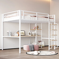 OKWISH Lit combiné 140x200 cm Bureau et étagères - Blanc