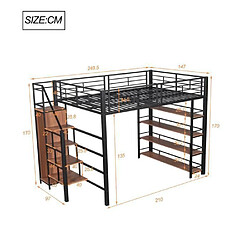 DZMDIP Lit Mezzanine - 140x200cm - Noir - Escalier de rangement - 2 places
