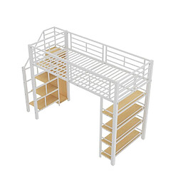 DZMDIP Lit Mezzanine 90x200 cm avec Escalier Sécurisé, Rangement Intégré et Barrières Hautes - Blanc - Idéal pour Petites Chambres