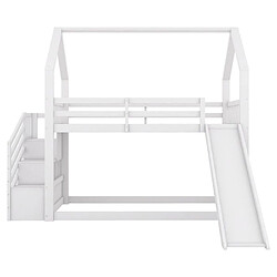 Acheter DZMDIP Lit superposé - LITS SUPERPOSES 03 - 90x200cm avec escalier de rangement et toboggan - Blanc - 2 places