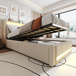 OKWISH Lit Coffre 90x200 cm Lit avec tiroirs - Beige