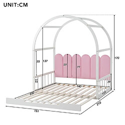 DZMDIP Lit Double 140x100 &140x200cm Toit VoûTé Extensible Lit Enfant Cadre En Pin Velours Lit 2 Personnes , Blanc Et Rose