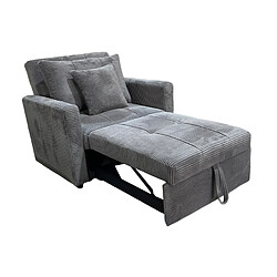 Avis Pegane Canapé-lit, canapé 1 place convertible en velours côtelé coloris gris - Longueur 99 x Largeur 99 x Hauteur 88 cm