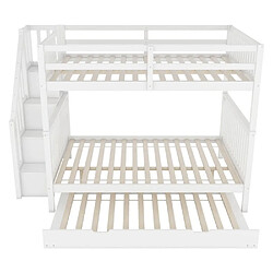 DZMDIP Lit superposé enfant 140x200 cm avec lit à roulettes extractible, cadre escalier, barrières hautes, blanc