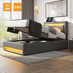 OKWISH Lit simple 90x190 cm Lit en simili cuir - Gris