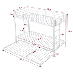 DZMDIP Lit Superposé Enfant 90x200 cm Cadre de Lit en Fer avec Lit Gigogne, Blanc