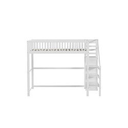 DZMDIP Lit mezzanine enfant 140x200 cm - Blanc - 2 places - Avec escalier et étagères