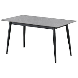 Pegane Table à manger rectangulaire coloris effet marbre gris et pieds en métal Noir - Longueur 140 x Largeur 80 x Hauteur 75 cm