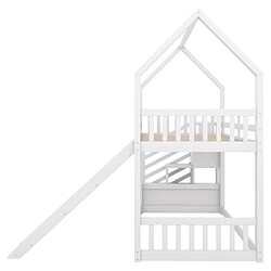 DZMDIP Lit superposé - LITS SUPERPOSES 03 - 90x200cm avec escalier de rangement et toboggan - Blanc - 2 places pas cher