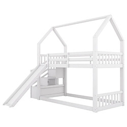 Avis DZMDIP Lit superposé - LITS SUPERPOSES 03 - 90x200cm avec escalier de rangement et toboggan - Blanc - 2 places