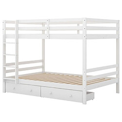 DZMDIP Lit Lit superposé enfant 140x200 cm Lit 2 personnes Avec tiroirs, espace de rangement, rails hauts, blanc pas cher