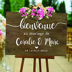 Autocollant mural personnalisé avec nom et date pour panneau de mariage, style français, panneau de bienvenue, panneau de mariage en vinyle, A182~01602 