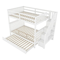 DZMDIP Lit superposé enfant 140x200 cm avec lit à roulettes extractible, cadre escalier, barrières hautes, blanc