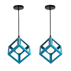 STOEX 2PCS Suspension Lustre En Forme De Cube Suspension Luminaire Moderne Plafonnier Bleu Clair