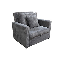 Pegane Canapé-lit, canapé 1 place convertible en velours côtelé coloris gris - Longueur 99 x Largeur 99 x Hauteur 88 cm