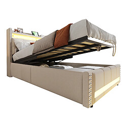 OKWISH Lit Coffre 90x200 cm Lit avec tiroirs - Beige pas cher