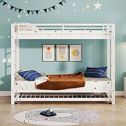 DZMDIP Lit Superposé Enfant 90x200 cm Cadre de Lit en Fer avec Lit Gigogne, Blanc