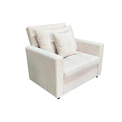 Pegane Canapé-lit, canapé 1 place convertible en velours côtelé coloris crème - Longueur 99 x Largeur 99 x Hauteur 88 cm
