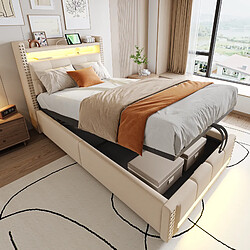 OKWISH Lit Coffre 90x200 cm Lit avec tiroirs - Beige