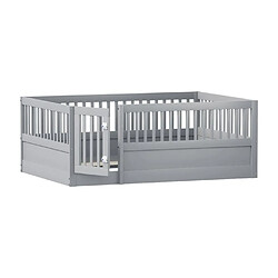 DZMDIP Lit enfant 140x200 cm 2 personnes protection antichute et Sommier à lattes stable,cadre de lit en bois avec barreaux et porte,gris