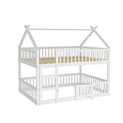 DZMDIP Lit Superposé en Bois Massif 140x200 cm - Blanc - Étagère Intégrée, Escalier Sécurisé, Garde-Corps Haut - Idéal pour Enfants