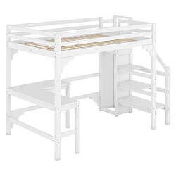 Avis DZMDIP Lit Mezzanine 140x200 cm Style Minimaliste-Bureau en L Intégré,Armoire Ouverte et Structure en Pin Épuré pour enfant adulte-Blanc