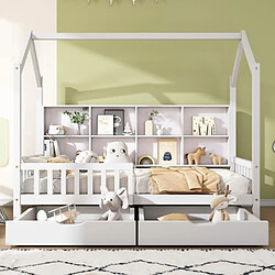 DZMDIP Lit Cabane Enfant 90x200 cm - JAERLIUB - Avec rangement et barrières de protection