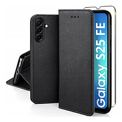 Htdmobiles Housse etui portefeuille avec coque interieure en silicone pour Samsung Galaxy S25 FE 5G + film ecran - NOIR MAGNET