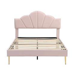 DZMDIP Lit Double 140x190cm Lit Adulte Lit Coquille avec Pieds En Fer Doré TêTe De Lit RéGlable,Rose