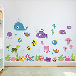 Autocollants muraux motif poissons et vie marine pour chambre d'enfant, salle de bain, décoration d'intérieur, imperméables, pour plinthes et toilettes~01507 