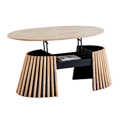 Pegane Table basse ovale relevable - Chêne