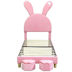 DZMDIP Lit Enfant 90x200cm Rembourré en velours rose avec éclairage LED et rangement pratique