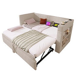 OKWISH Lit Enfant 90x200 cm Lit gigogne - Beige pas cher