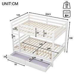 Acheter DZMDIP Lit Lit superposé enfant 140x200 cm Lit 2 personnes Avec tiroirs, espace de rangement, rails hauts, blanc