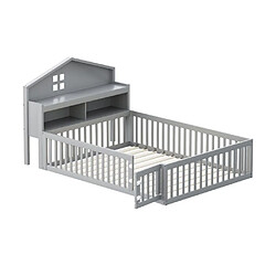 DZMDIP Lit enfant - 140x200 cm - Bois massif - Gris - Barrière de sécurité