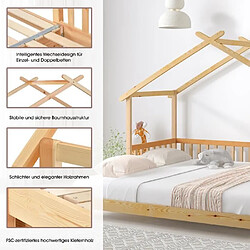 DZMDIP Lit cabane enfant 90x200cm - extensible - Certifié EN747 - Lit simple et double - Bois massif - Couleur naturel